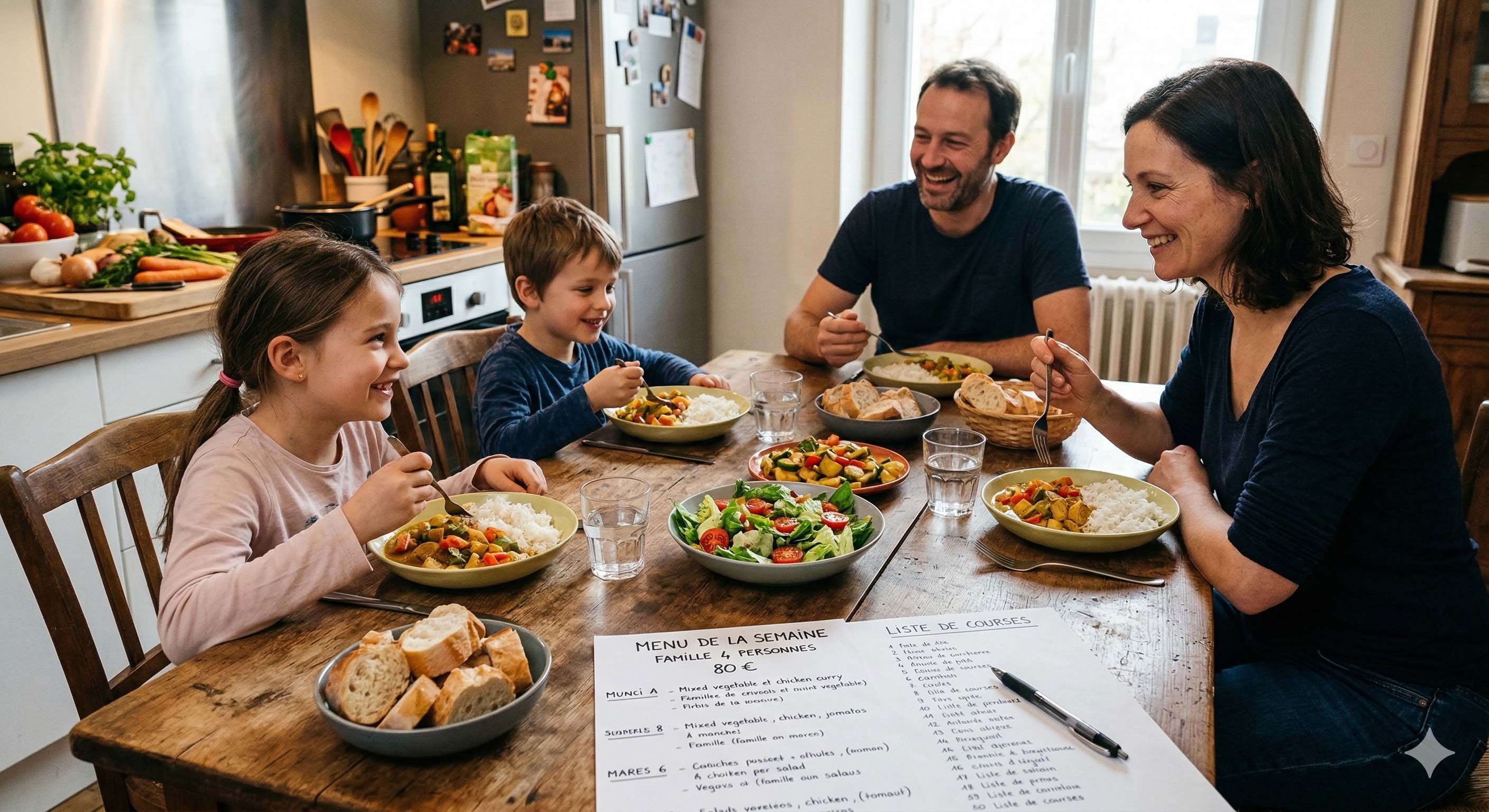 Menu semaine famille 4 personnes pour 80 €