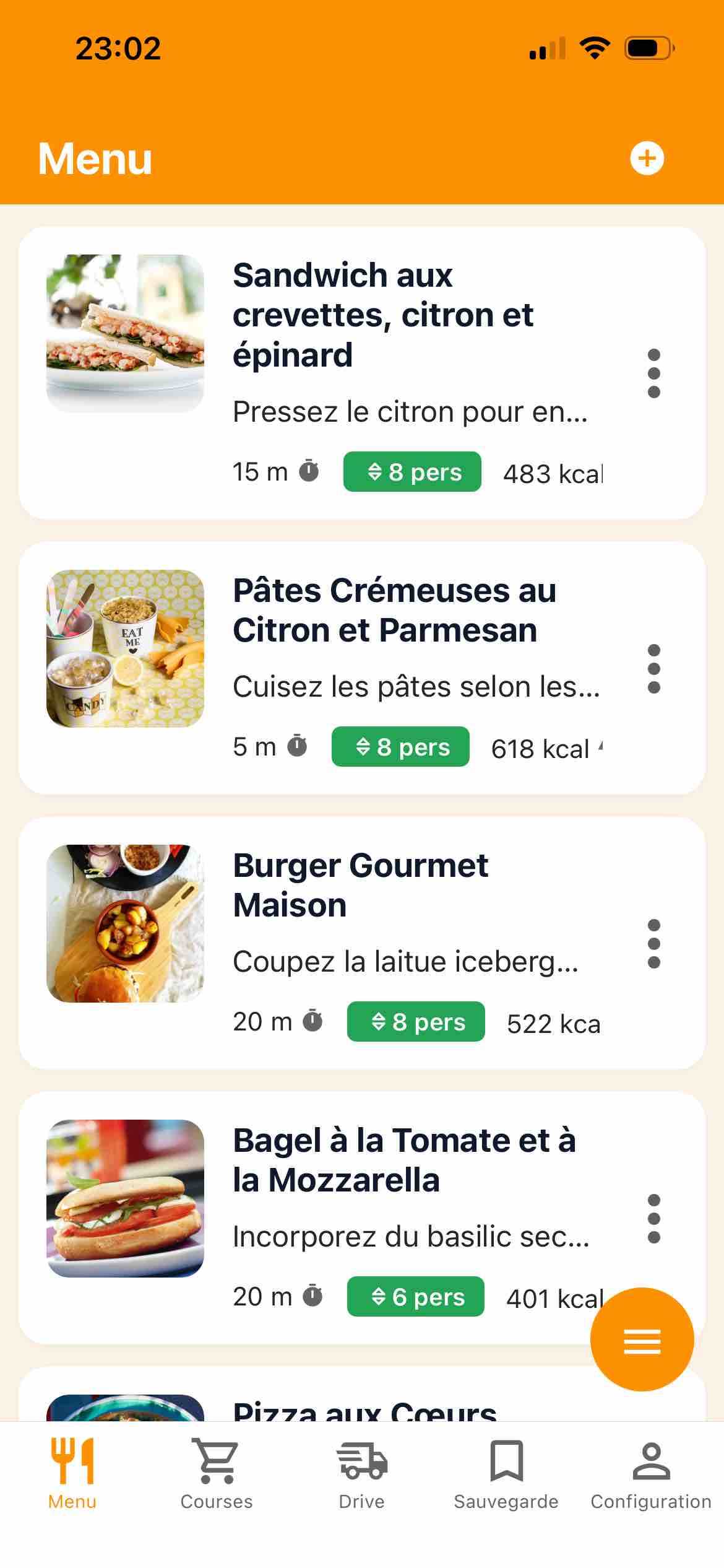 Menu de la semaine CoursesPlanner